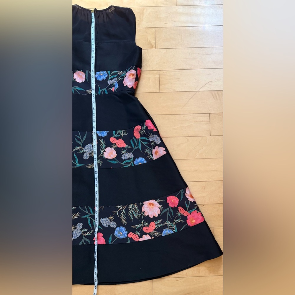 Kate Spade New York Blossom Mikado Midi Dress Striped Floral Print- Black - Sz 2 - Picture 8 of 12